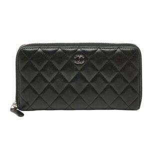 Chanel Matelassé Coco Mark Round Zip Long Wallet, Black Lambskin, Women's CHANEL
